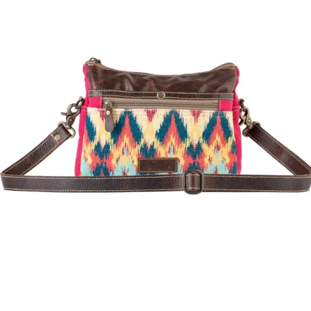 Taffy Upcycled Colorful Crossbody Fuchsia Canvas Leather Sixtease Bag